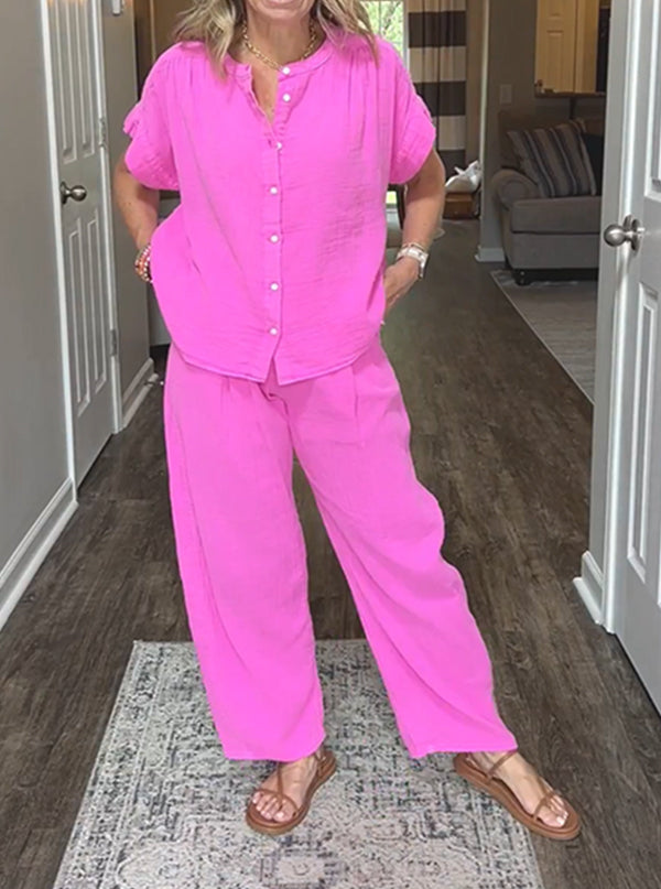 ⏰ LAST DAY SAVE 50% 💥Women's cotton and linen casual solid color 2-piece Set