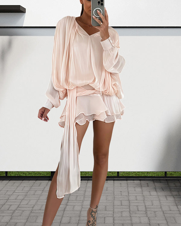 Satin Irregular Ruffled Mini Dress