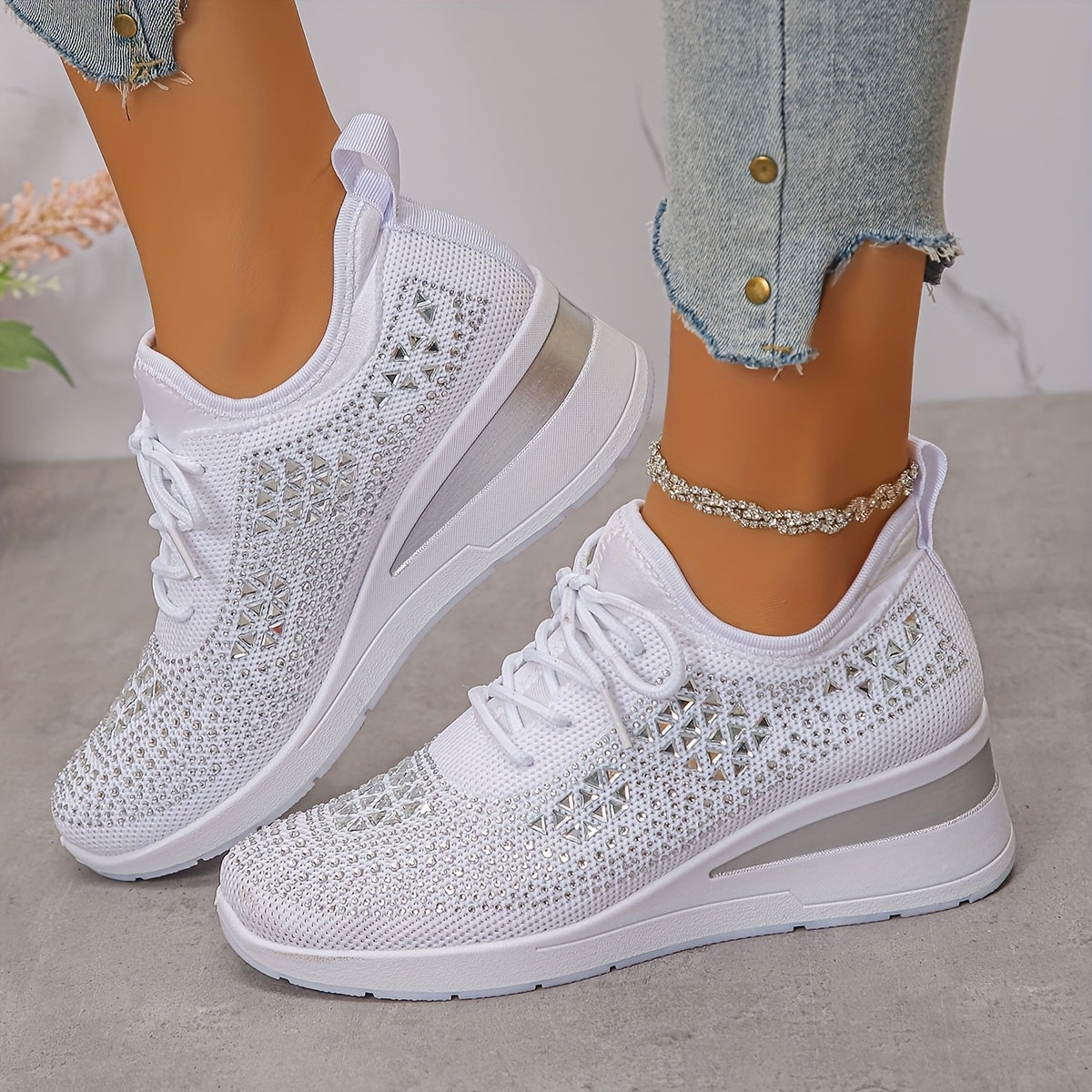 🔥Last Day Promotion 70% OFF - Women's Casual Fashion Breathable Rhinestone-Embellished Orthopaedic Sneakers