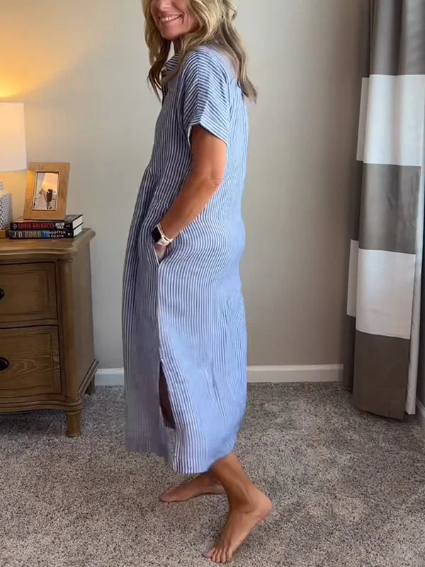 NEW🔥 Striped Lapel Button Down Shirt Dress