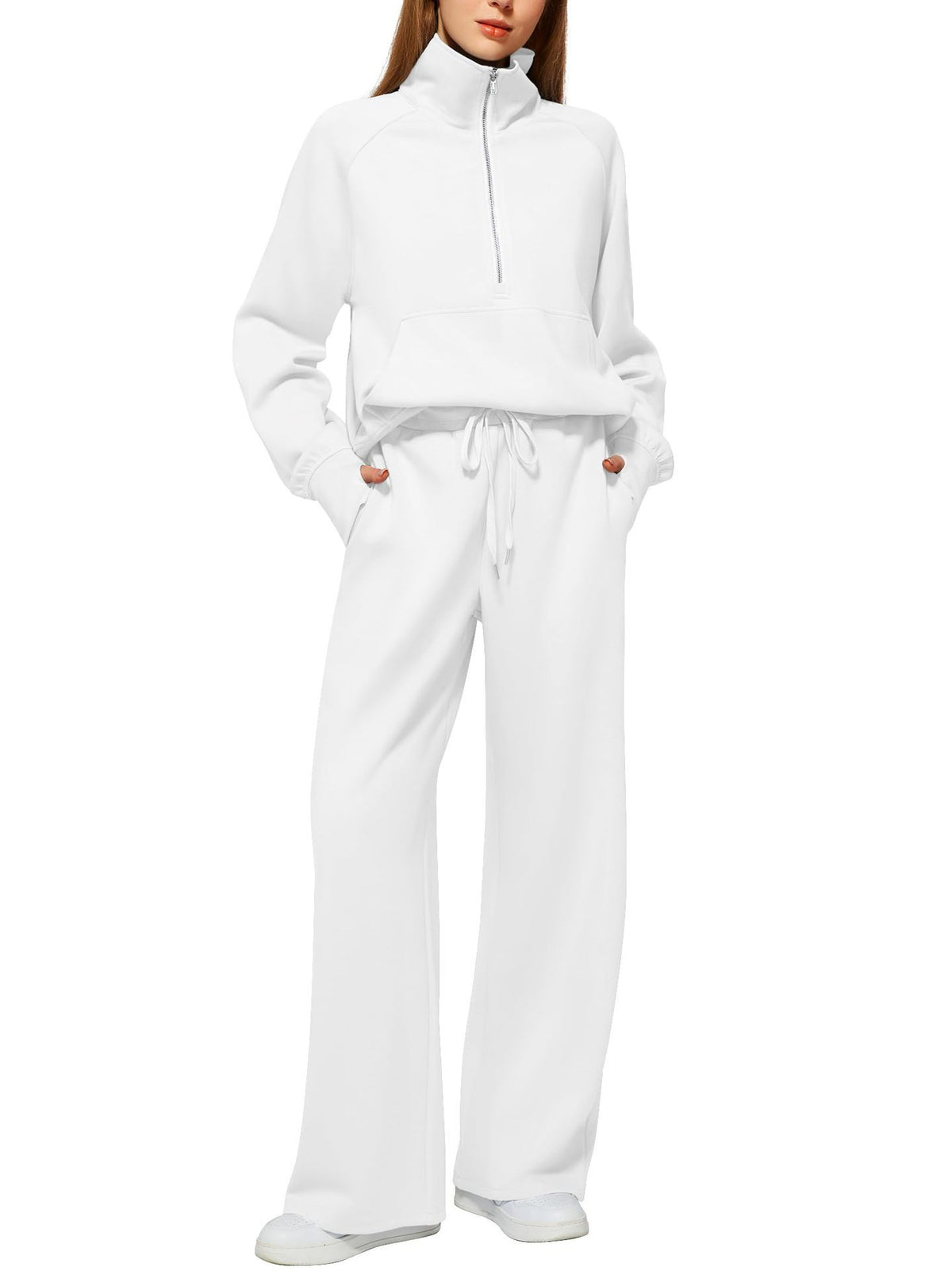 CLEARANCE SALE🔥 Women's Solid Color Cotton Half Zip Two-Piece Set