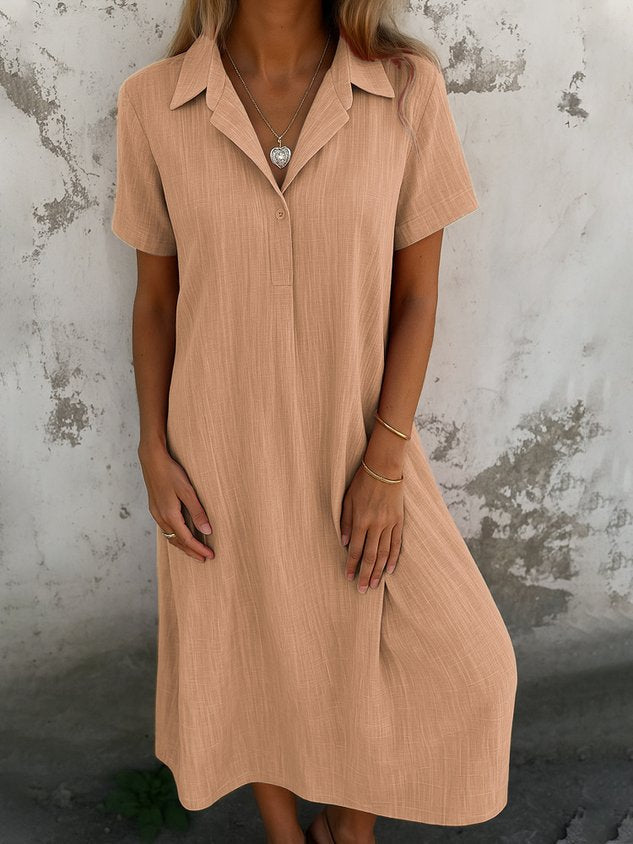 Women Plain Short Sleeve Summer Dress Shirt Collar Daily Casual Maxi A-Line Dress(Buy 2 Free Shipping)
