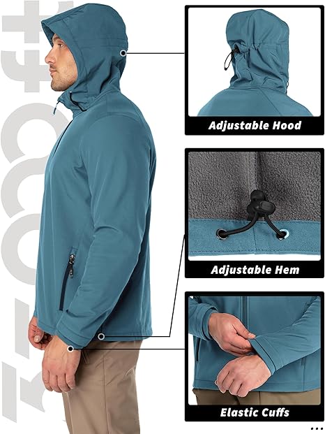 33,000ft Herren wasserdichte warme Softshelljacke, leichtes Fleece-Futter, Kapuzen-Regenjacke, Windjacke zum Wandern und Outdoor-Aktivitäten