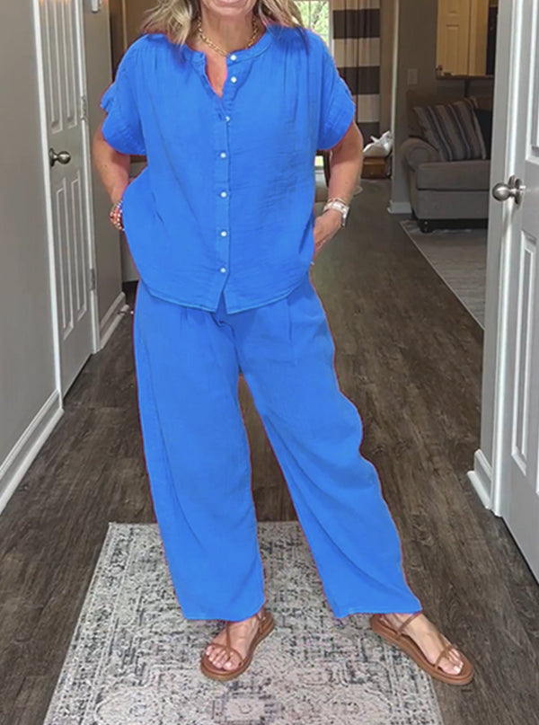 ⏰ LAST DAY SAVE 50% 💥Women's cotton and linen casual solid color 2-piece Set