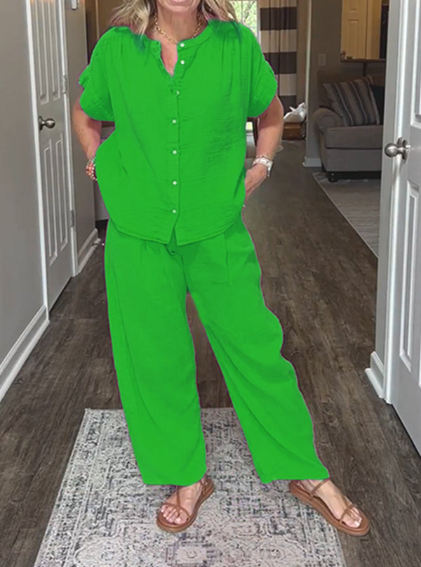 ⏰ LAST DAY SAVE 50% 💥Women's cotton and linen casual solid color 2-piece Set