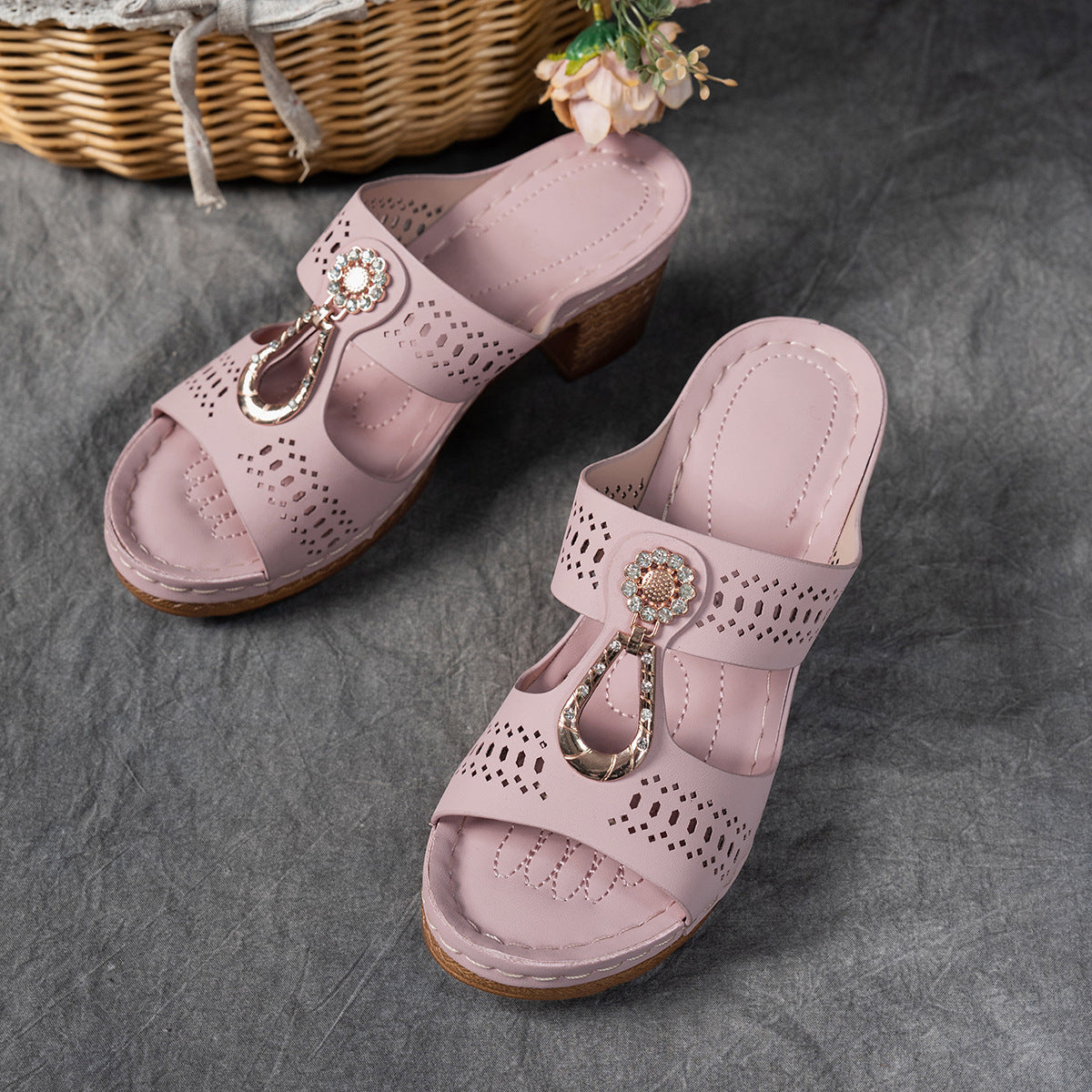 Orthopedic Rhinestones Heel Sandals