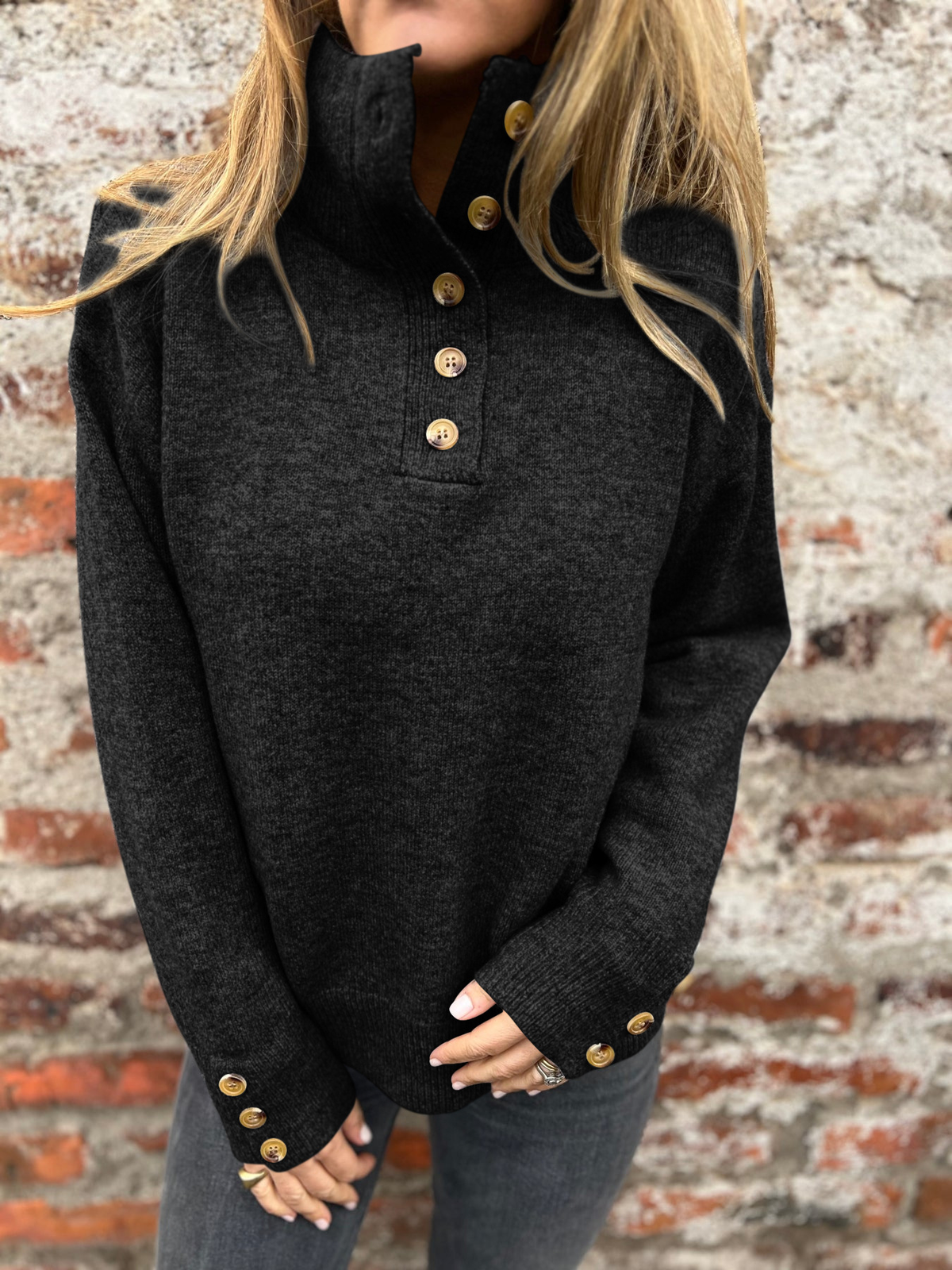2025 CLEARANCE SALE🔥 Women's High Neck Special Button Designer Sweatshirt