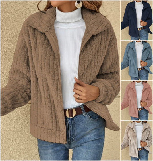 Casual Lapel Zipper Warm Plush Fleece Zipper Jacket Coat
