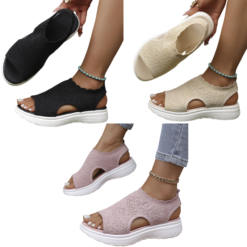 Atmungsaktive Strick-Plateau-Sandalen für Damen