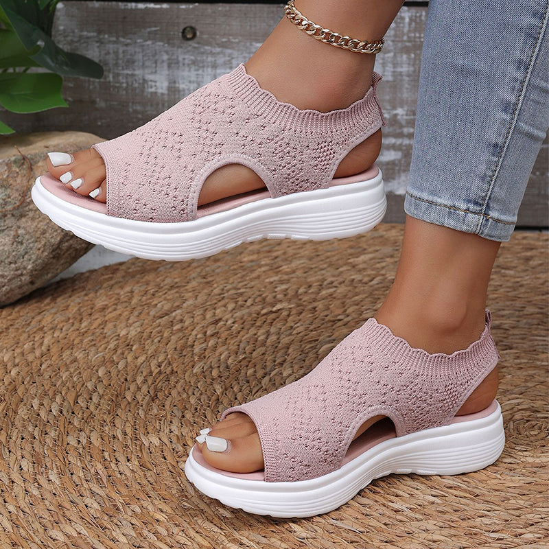 Atmungsaktive Strick-Plateau-Sandalen für Damen