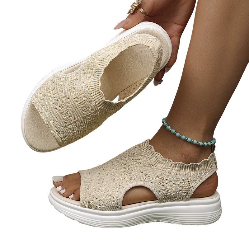 Atmungsaktive Strick-Plateau-Sandalen für Damen
