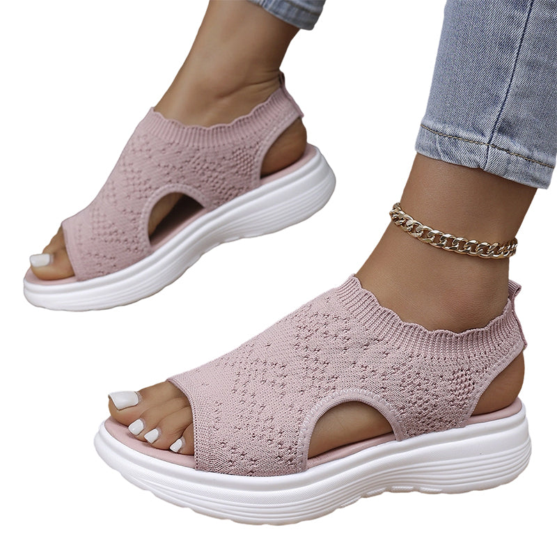 Atmungsaktive Strick-Plateau-Sandalen für Damen